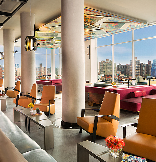 a sky lobby sitting area